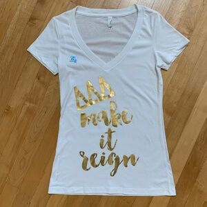 NWOT "Make it Reign" White Gold Foil Womens Tee Size M Crown